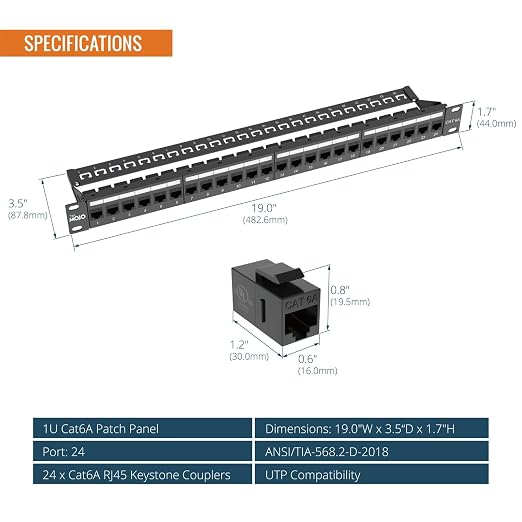 Tecmojo UL Listed 24-Port Cat6A UTP Patch Panel - Image 3