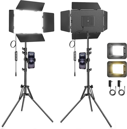 2 Pack LED Video Light with Barndoor, 30W Photography Lighting with Tripod Stand by Unknown