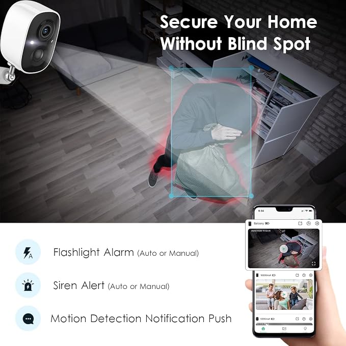 GMK Solar Security Cameras Wireless Outdoor 4 Pack, 2K Battery Powered Cameras - Image 4