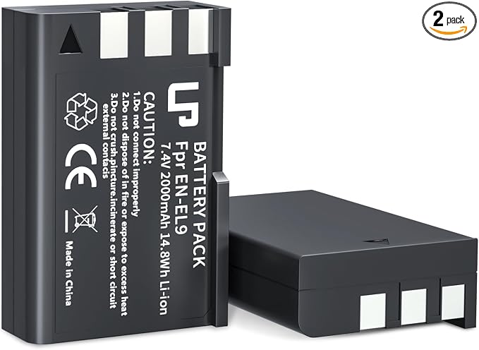 EN-EL9 EN EL9a Battery Pack, LP 2-Pack 2000mAh Rechargeable Li-Ion Battery Set by LP