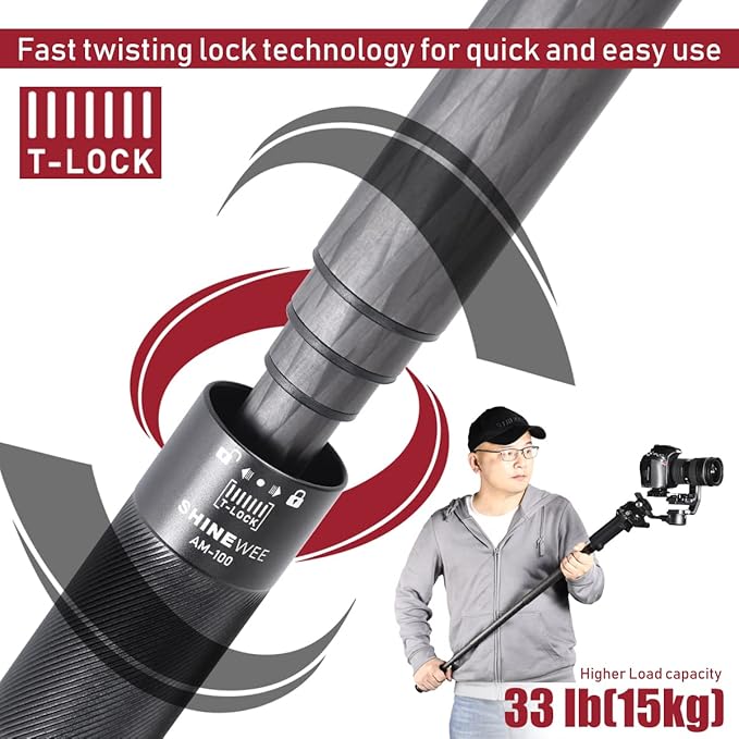 SHINEWEE Carbon Fiber Extension Pole – 4-Section Fast Twisting Lock Design | - Image 3