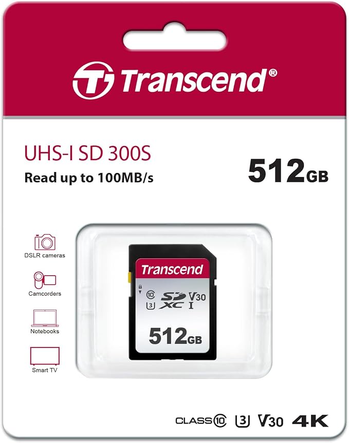 Transcend SDC300S 512GB SDXC SD Card, UHS-I U3 V30, 4K UHD & Full HD - Image 2