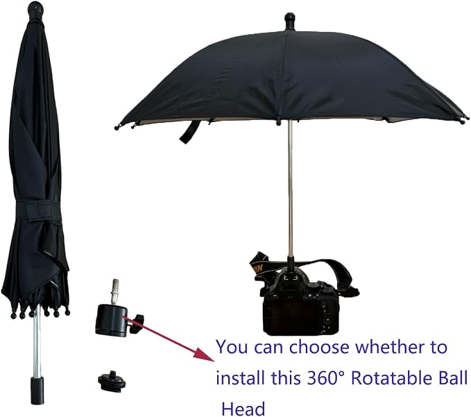 360 Swivel Umbrella with Hot Shoe Camera Rain Cover, Sunshade Protector - Image 3
