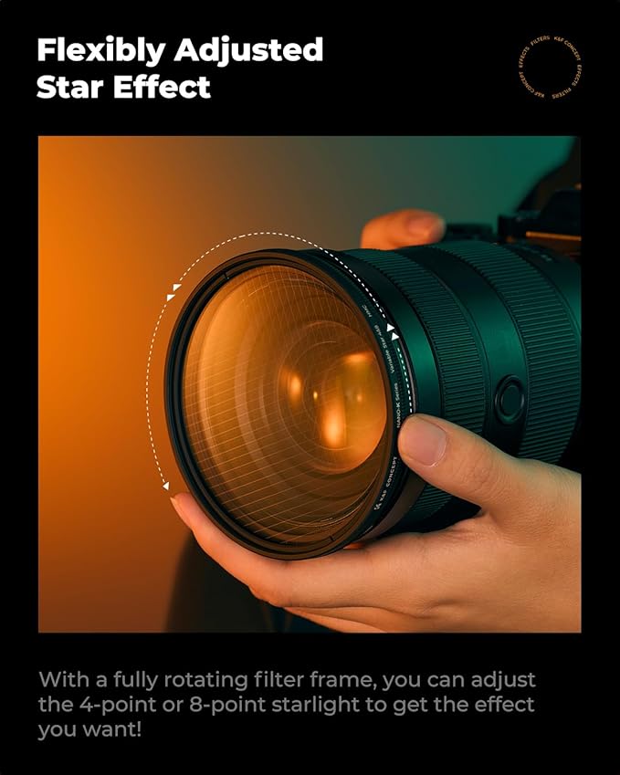 K&F CONCEPT 58mm Variable Star Filter Cross Screen Starburst Filter 4, 8 Points - Image 6