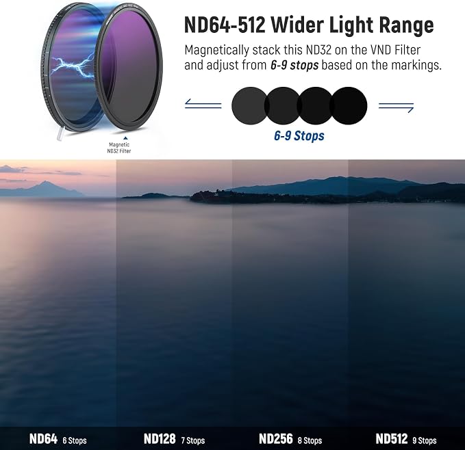 Neewer HD True Colors 49mm Variable ND Filter ND2-512, VND Filter & Magnetic - Image 3