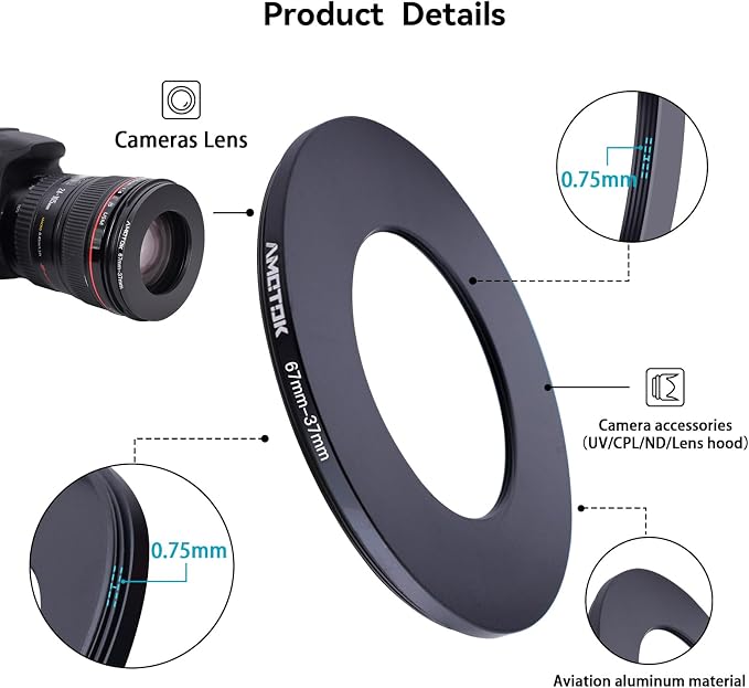 67mm Lens to 37mm Camera Lens Adapter, 67mm to 37mm Filter Step-Down Ring - Image 3