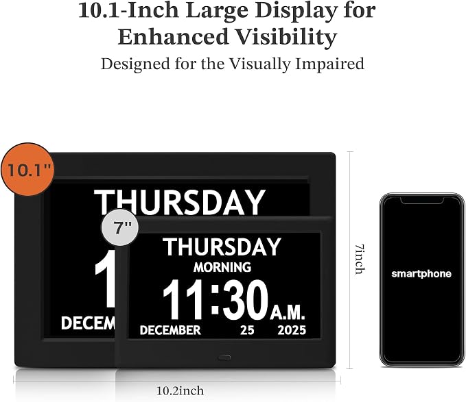 10.1'' Extra Large Digital Clock, 1280*800p HD Display, Dementia Clock - Image 3