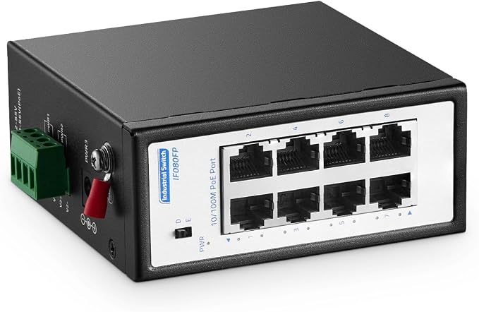 8 Port Mini PoE+ Industrial Switch, 10/100Mbps Fast Ethernet, Din Rail & Wall by YuLinca