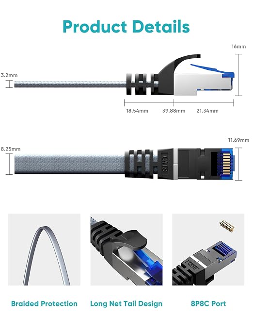 BUSOHE Cat 8 Ethernet Cable 40 ft, Nylon Braided High Speed Heavy Duty Network - Image 4