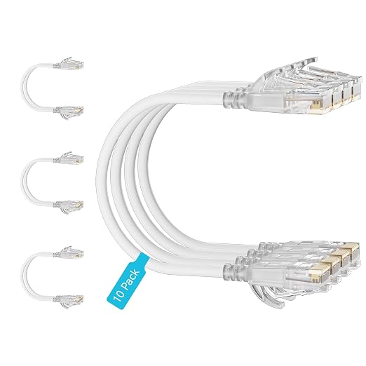Cat6 Slim Patch Cables 2 Feet 10-Pack White, Cat6a Patch Cables 10Gbps 550MHz by Unknown