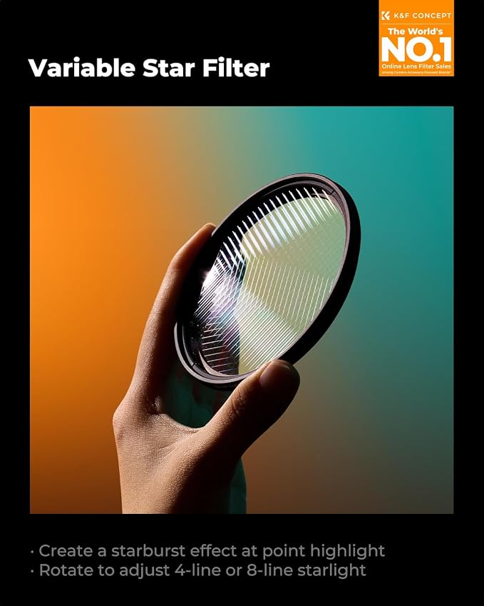 K&F CONCEPT 77mm Variable Star Filter Cross Screen Starburst Filter 4, 8 Points - Image 2