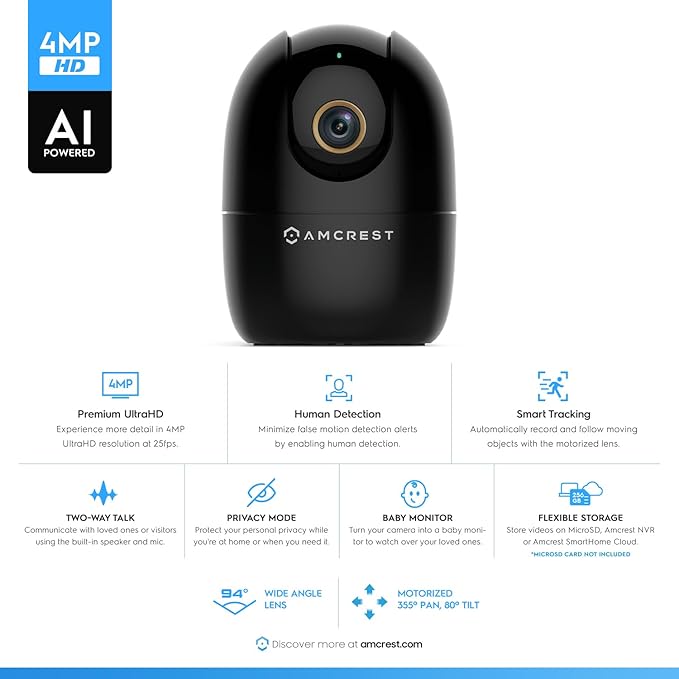 Amcrest 4MP WiFi Camera Indoor, Dog Camera, Sound & Baby Monitor, Human & Pet - Image 2