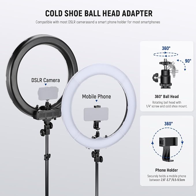 NEEWER 18" Ring Light, 58W 5500lx 5600K Dimmable CRI95 240 LEDs, Lighting - Image 5
