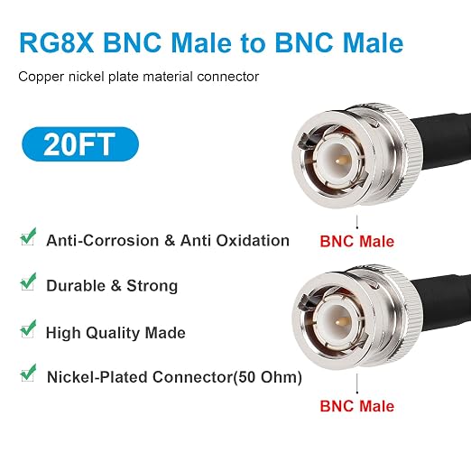 MOOKEERF BNC Male to Male Coaxial Cable 50 ohm Ultra Low Loss RG8X Coax Cable - Image 2