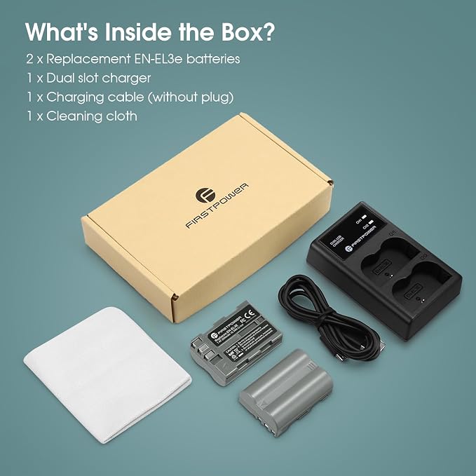 FirstPower EN-EL3e Battery 2-Pack 2200mAh and Dual USB Charger Compatible - Image 7
