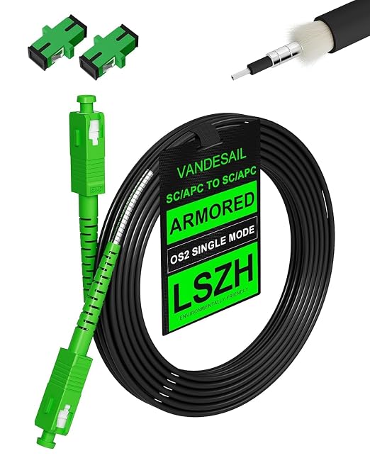 20M/65ft SC/APC Fiber Optic Internet Cable Extension, SC/APC to SC/APC Armored by VANDESAIL