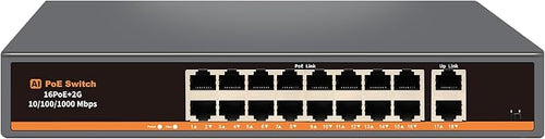 18 Port Unmanaged PoE+ Switch, 16 POE+ Ports & 2 Gigabit Uplink Ports, IEEE by Davuaz