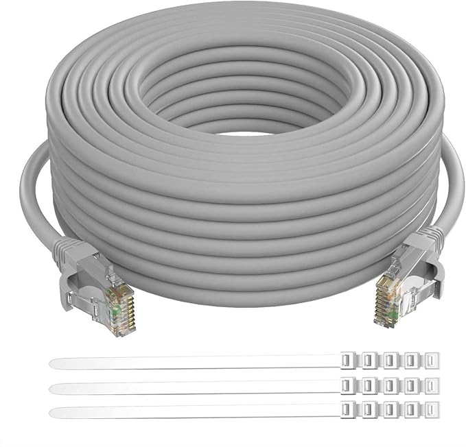 Adoreen Cat 6 Ethernet Cable 25 Ft-Gray, Outdoor & Indoor Snagless Long Round by Adoreen