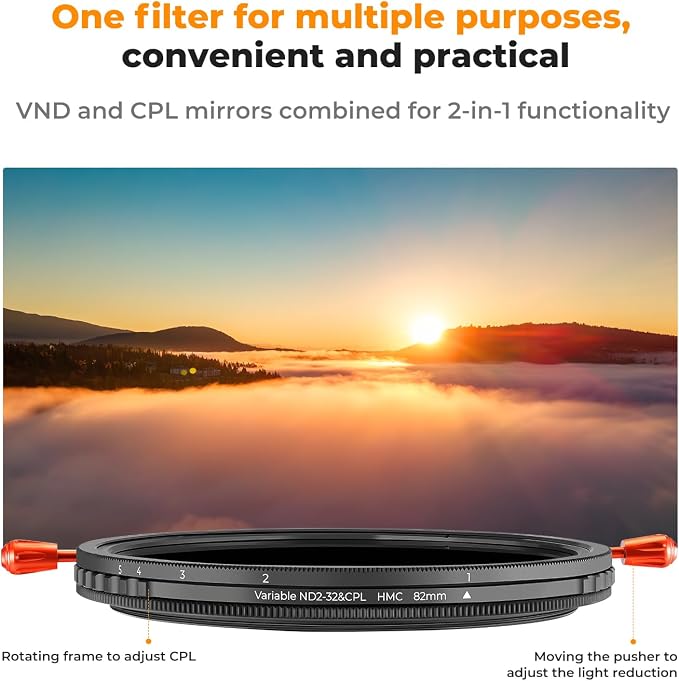 K&F CONCEPT 72mm Variable ND2-32 & Circular Polarizing Lens Filter in 1 - Image 3