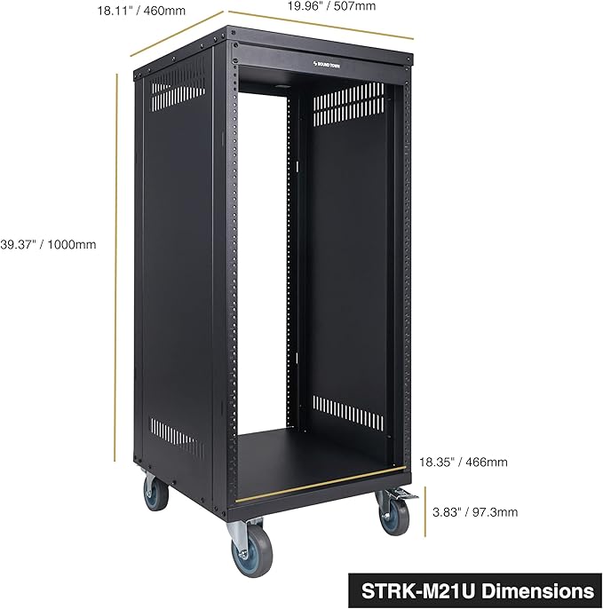 Sound Town 21U Universal Steel Rack, w/Mesh Doors, Locking Casters, Vented Side - Image 7