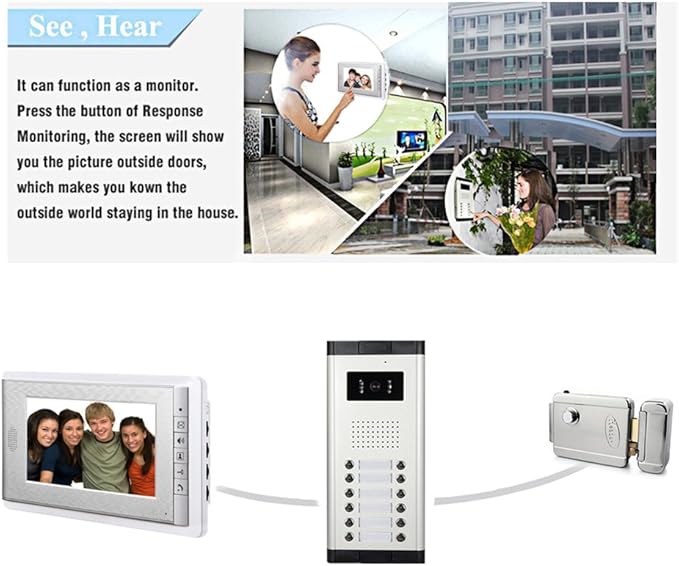 3 Units Apartment Video Intercom System, 7 Inch Monitor Wired Video Doorbell - Image 6