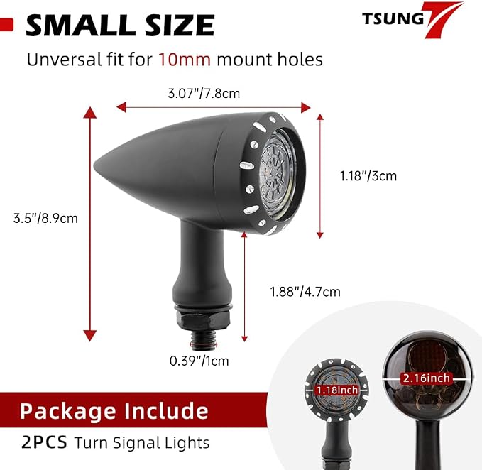 TSUNG 2PCS Motorcycle Bullet LED Front Turn Signal White Amber Light SMD - Image 6