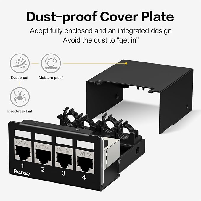 Patch Panel 4 Port with 4pcs Cat6A Keystone Jack【EC Listed】 STP No Rust and - Image 3