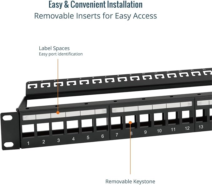 Tecmojo UL Listed 1U 24-Port Blank Keystone Patch Panel, Unshielded UTP - Image 3