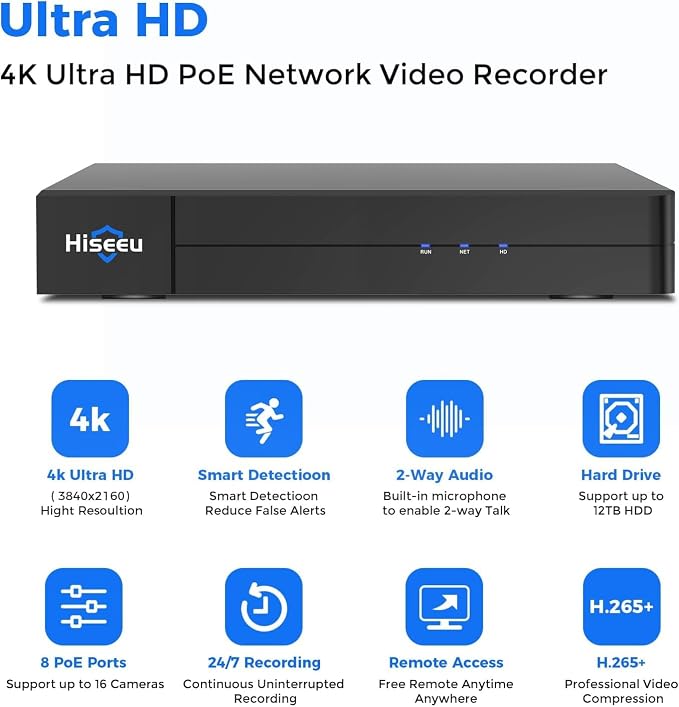 【16 channel Extendable】Hiseeu 8 Port 4K PoE Network Video Recorder NVR - Image 2