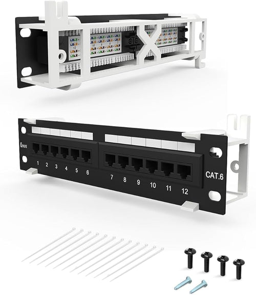 12 Port CAT6 Patch Panel Mini Wall Mount Bracket Included and 89D Bracket UTP by Enmane