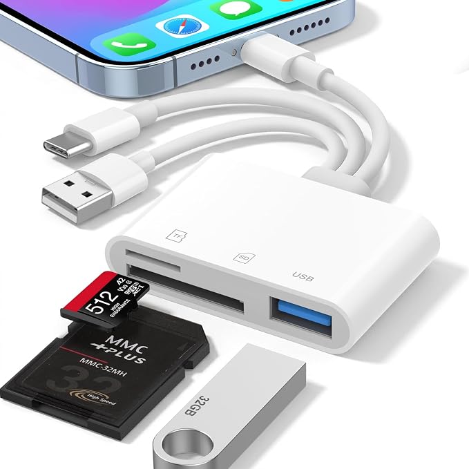 SD Card Reader for iPhone iPad Mac, 3-in-1 Lightning/USB-C/USB-A MicroSD/SD - Image 8