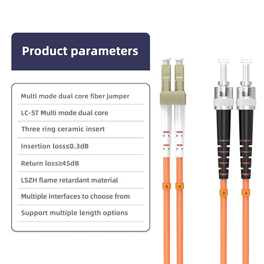 OM1 LC to ST Fiber Patch Cable, 6M/19.6FT Multimode Duplex 62.5/125μm Fiber - Image 3