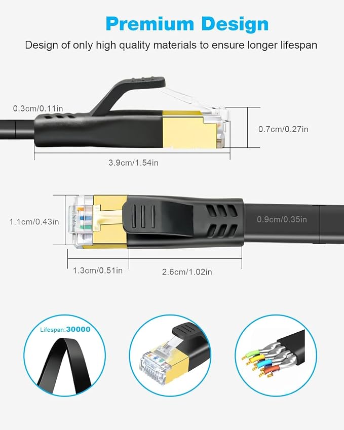 DDMALL CAT 8 Ethernet Cable 80ft, High Speed 40Gbps 2000MHz Shielded CAT8 Flat - Image 6