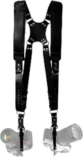 Double Camera Strap, Shoulder Camera Strap Harness Leather Dual Camera Strap by Yunzuiyue
