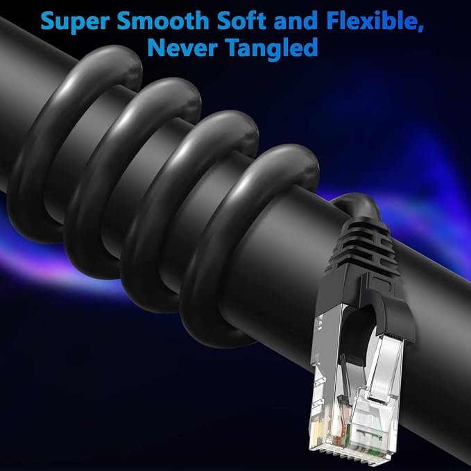 Adoreen Cat 6 Ethernet Cable 150 Ft-Black, Outdoor & Indoor Snagless Long Round - Image 2