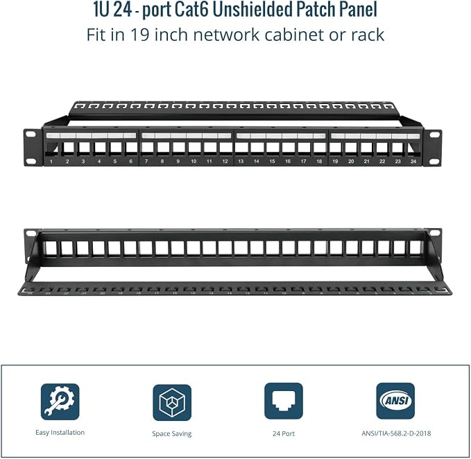 Tecmojo UL Listed 1U 24-Port Blank Keystone Patch Panel, Unshielded UTP - Image 5