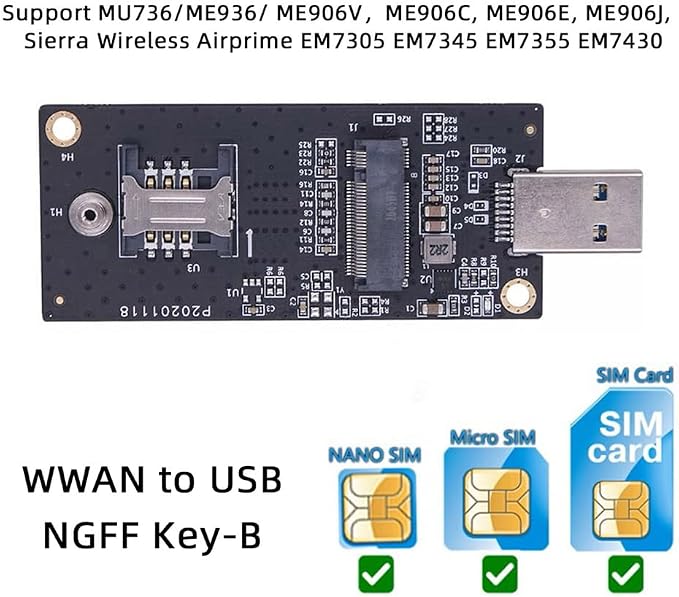 NGFF M.2 Key-B WWAN to USB 3.0 Adapter Riser Card w SIM Slot - Image 4