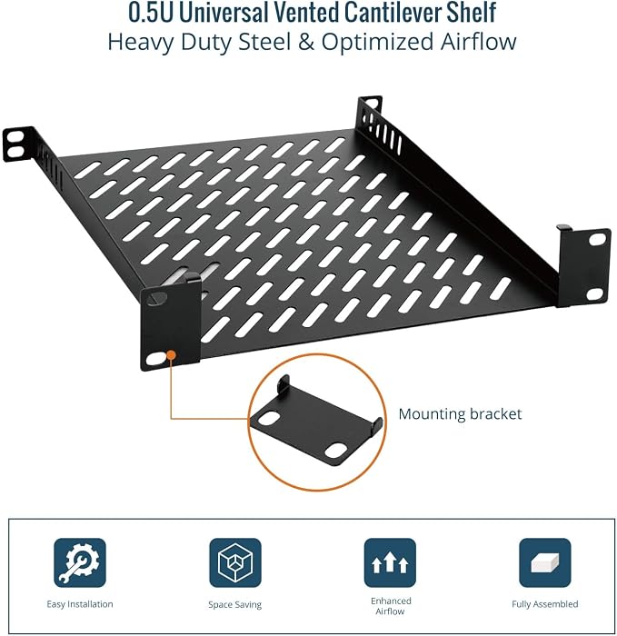 Tecmojo 0.5U Rack Mount Shelf for 10" Server Rack, 10.23" Deep Vented - Image 6
