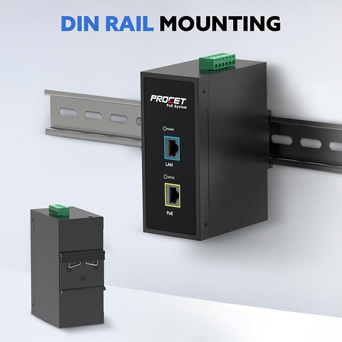 PROCET Gigabit PoE++ Injector Din Rail, 60W Industrial PoE Adapter - Image 7