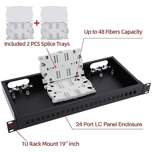 19" Rack Mount Enclosure Fiber Optic Box Fits Racks Cabinet 1U LGX Loaded Patch - Image 2