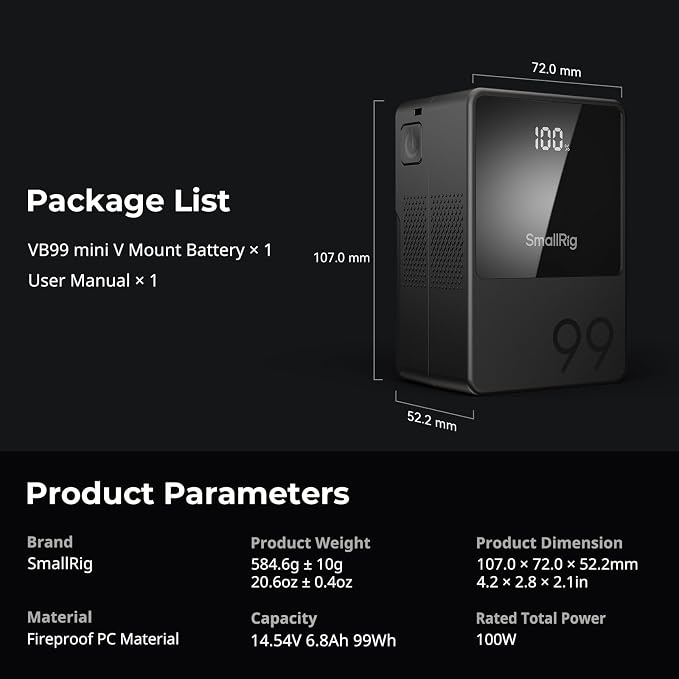 SMALLRIG V Mount Battery VB99, 99Wh / 6800mAh V Lock Battery - Image 9