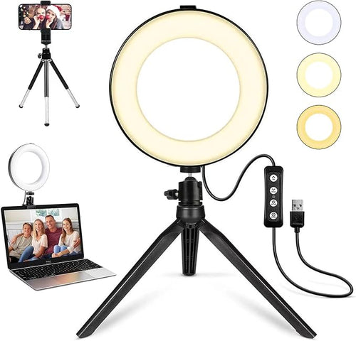 2 in 1 LED 6" Ring Light with Tripod Stand & Clamp by MACTREM