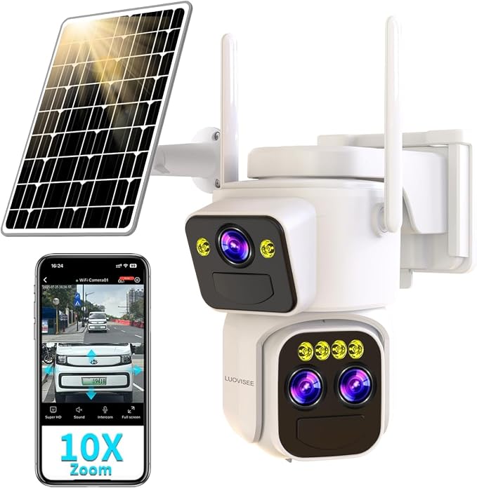 Triple-Lens Solar Security Cameras Wireless Outdoor, 360 PTZ Cameras by Luovisee