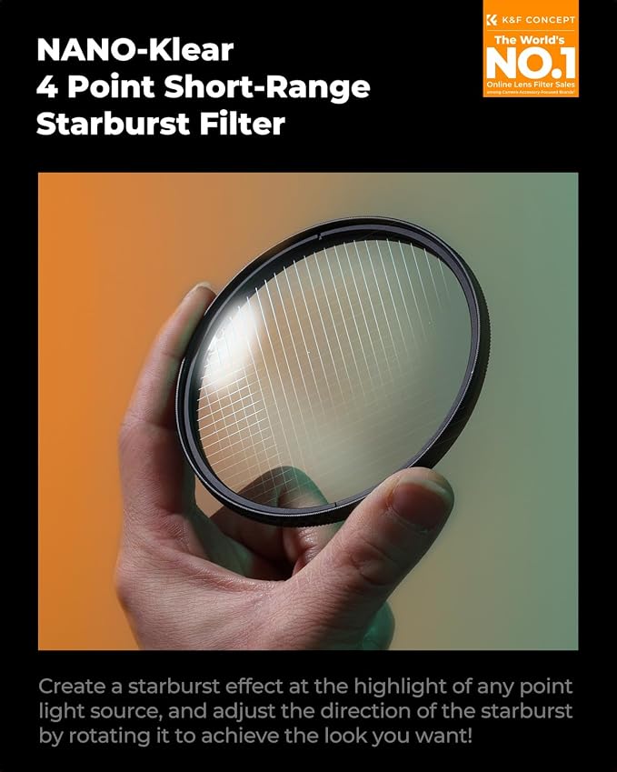 K&F CONCEPT 58mm Variable Short Line Star Lens Filter, Cross Screen Starburst - Image 2