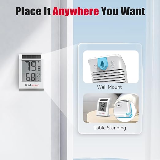 2.2'' Digital Thermometer and Hygrometer Meter, Solar-Powered Indoor - Image 9
