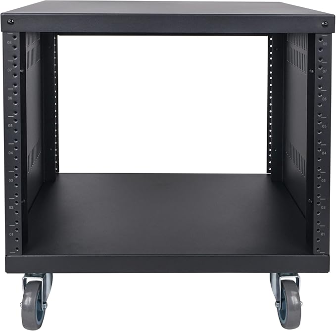 Sound Town 8U Universal Steel Rack, w/Mesh Doors, Locking Casters, Vented Side - Image 5