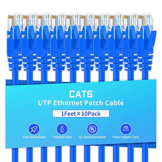 Cat6 Ethernet Cable 1 Feet 10 Pack Network RJ45 Cat6 Internet Patch Cable by XANHAM