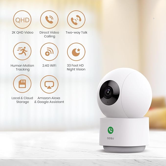 aosu 2K Security Camera Indoor, Baby Monitor Pet Camera 360-Degree - Image 6