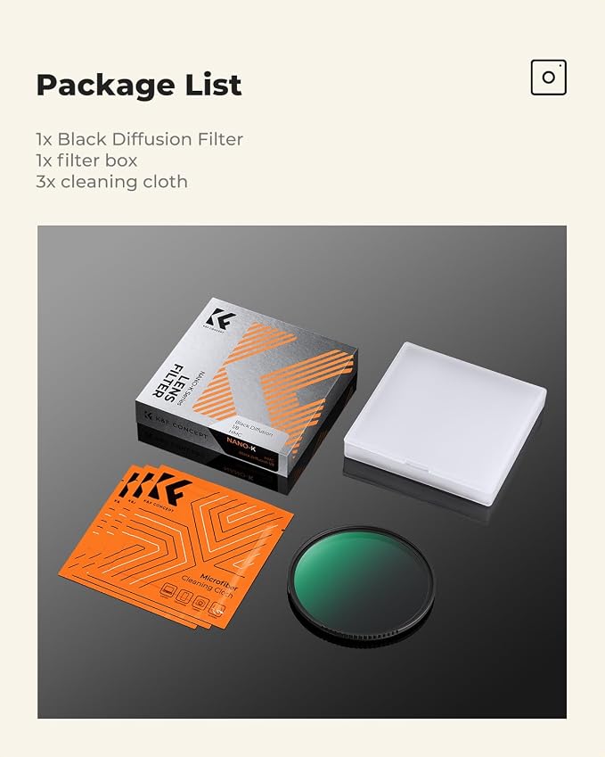 K&F CONCEPT 67mm Black Diffusion 1/8 Filter, Mist Dreamy Cinematic Effect Filter - Image 7