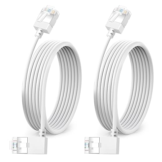 Ultra Slim 90° Degree Cat 6A Ethernet Cable Left Angled 6.6 Feet 2Pack by DUTEVOLNS